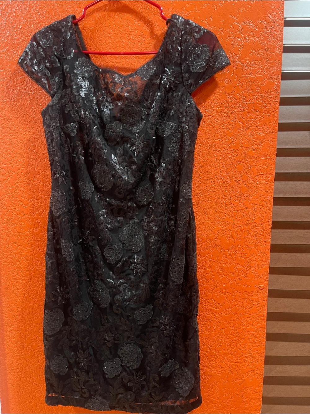 Calvin Klein Black Floral Lace Cap-Sleeve Dress